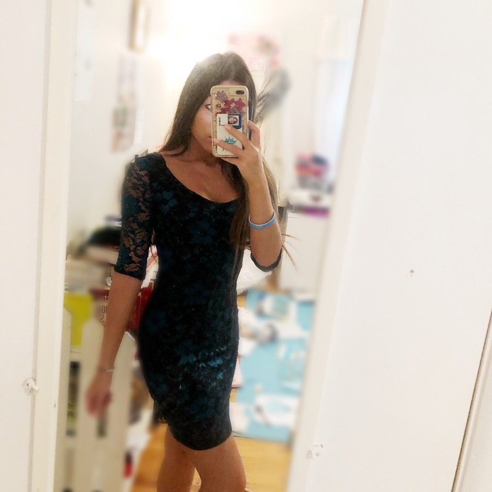 Teal Mid Sleeve Bodycon Dress